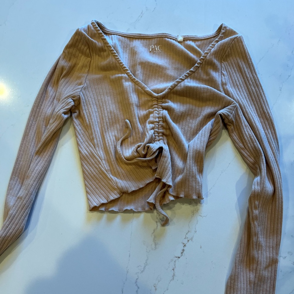 XS peach/orange cinched long-sleeve shirt from Pacsun